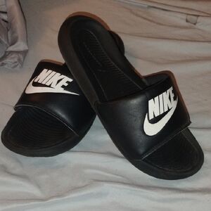 Nike Black Slide Sandals with White Logo